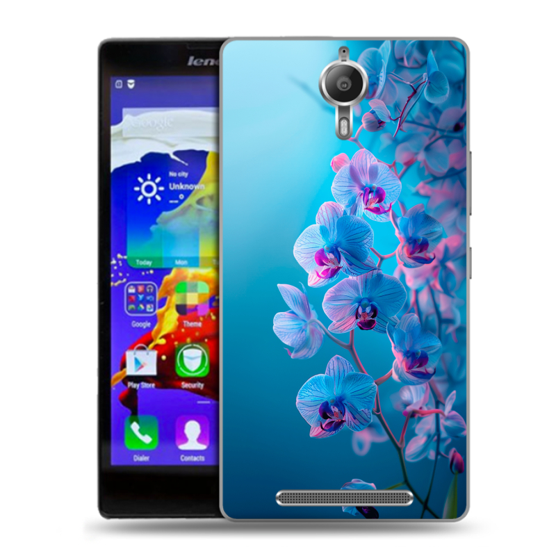 Пластиковый чехол на Lenovo P90 с принтом голубые орхидеи Пластиковый чехол на Lenovo P90 с принтом голубые орхидеи