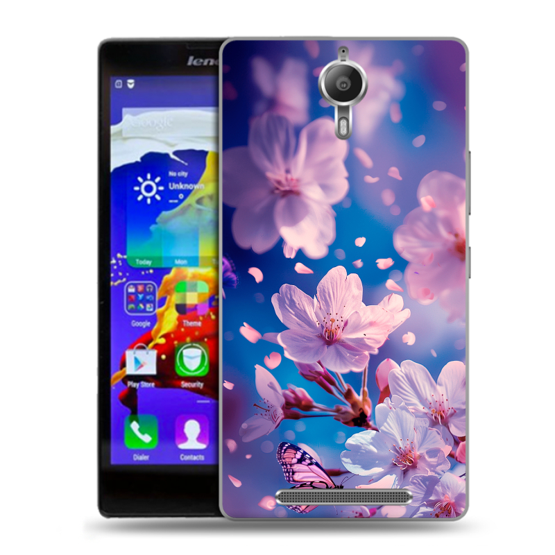 Пластиковый чехол на Lenovo P90 с принтом цветы бабочки Пластиковый чехол на Lenovo P90 с принтом цветы бабочки