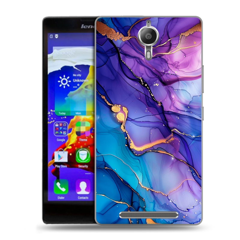 Пластиковый чехол на Lenovo P90 с принтом синий мрамор Пластиковый чехол на Lenovo P90 с принтом синий мрамор