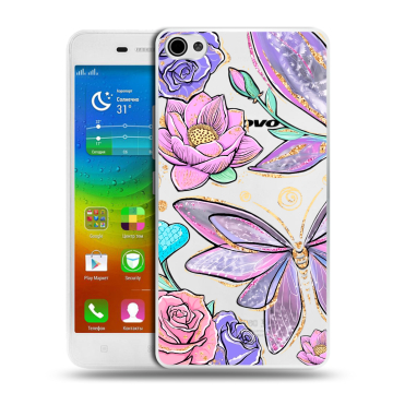 Силиконовый чехол на Lenovo S60 с принтом Бабочки и цветы