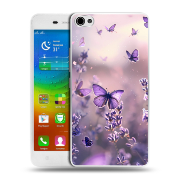 Силиконовый чехол на Lenovo S60 с принтом бабочки и лаванда
