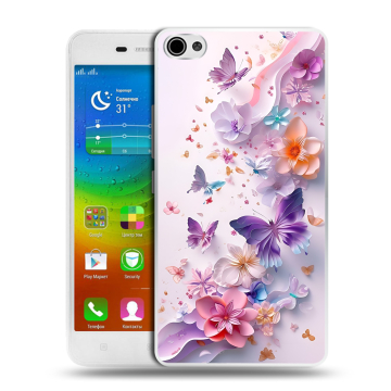 Силиконовый чехол на Lenovo S60 с принтом цветы бабочки