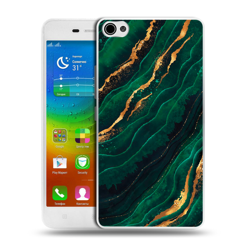 Силиконовый чехол на Lenovo S60 с принтом Мрамор зеленое золото Силиконовый чехол на Lenovo S60 с принтом Мрамор зеленое золото