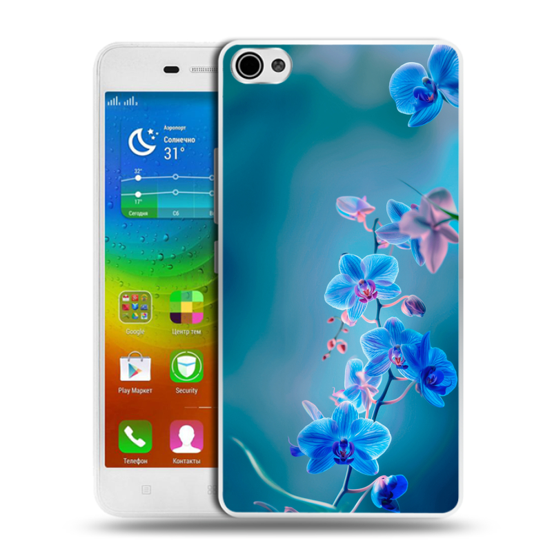 Силиконовый чехол на Lenovo S60 с принтом Голубые цветы Силиконовый чехол на Lenovo S60 с принтом Голубые цветы