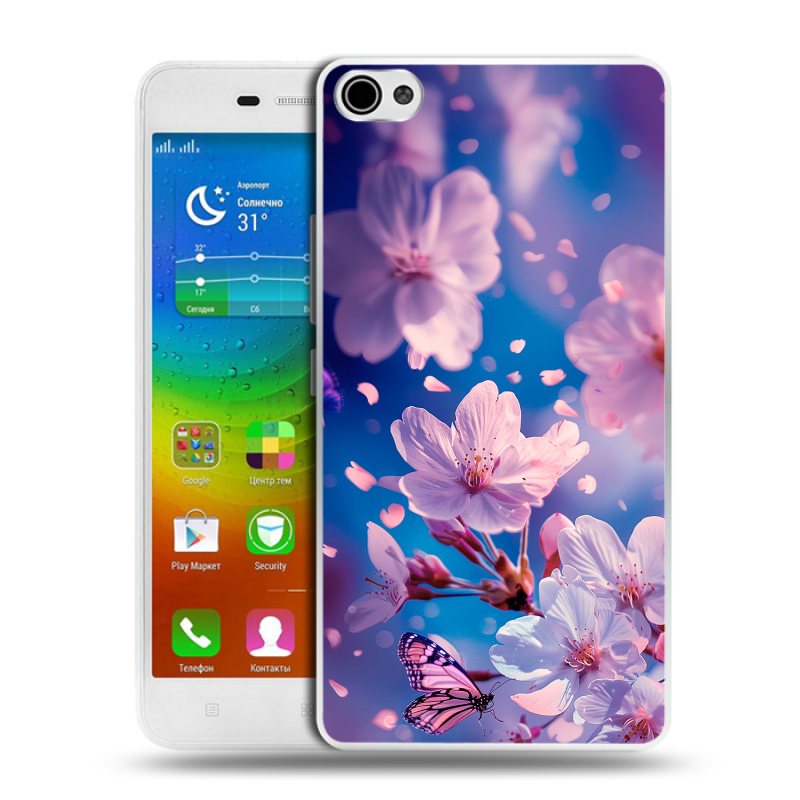 Силиконовый чехол на Lenovo S60 с принтом цветы бабочки Силиконовый чехол на Lenovo S60 с принтом цветы бабочки