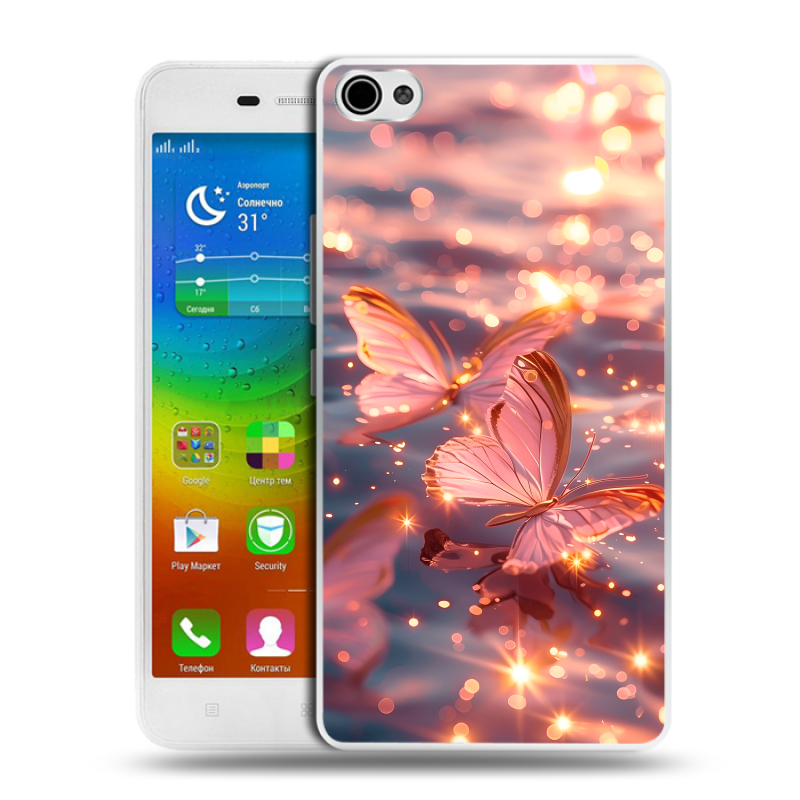 Силиконовый чехол на Lenovo S60 с принтом бабочки розовые Силиконовый чехол на Lenovo S60 с принтом бабочки розовые