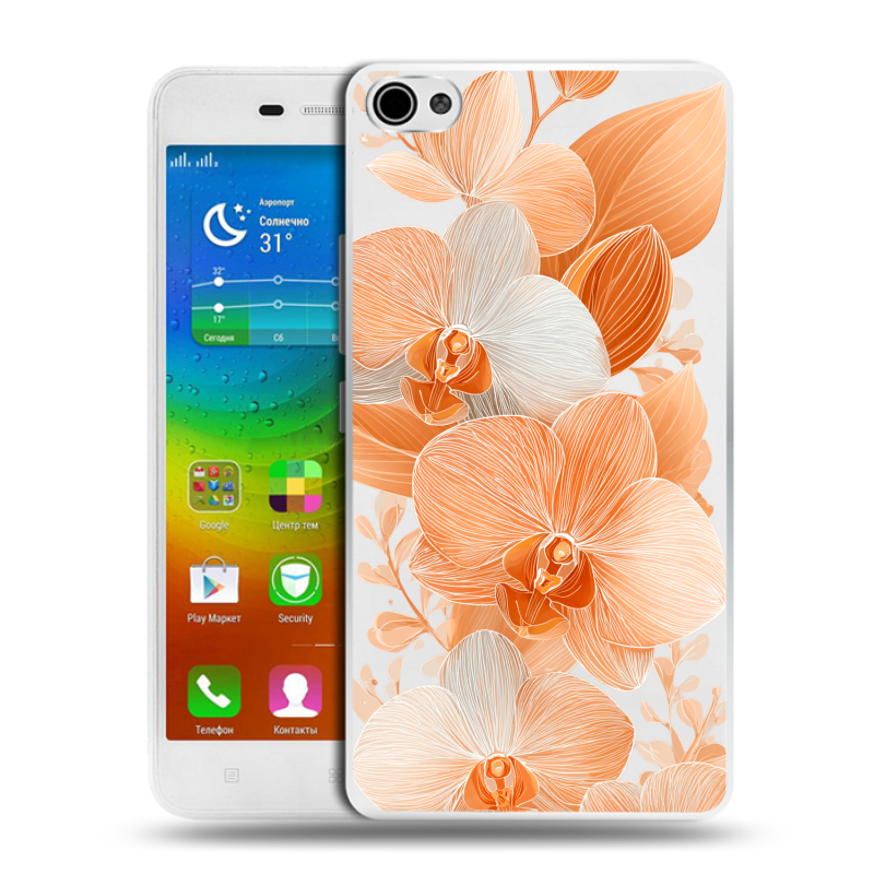 Силиконовый чехол на Lenovo S60 с принтом Бежевые цветы Силиконовый чехол на Lenovo S60 с принтом Бежевые цветы