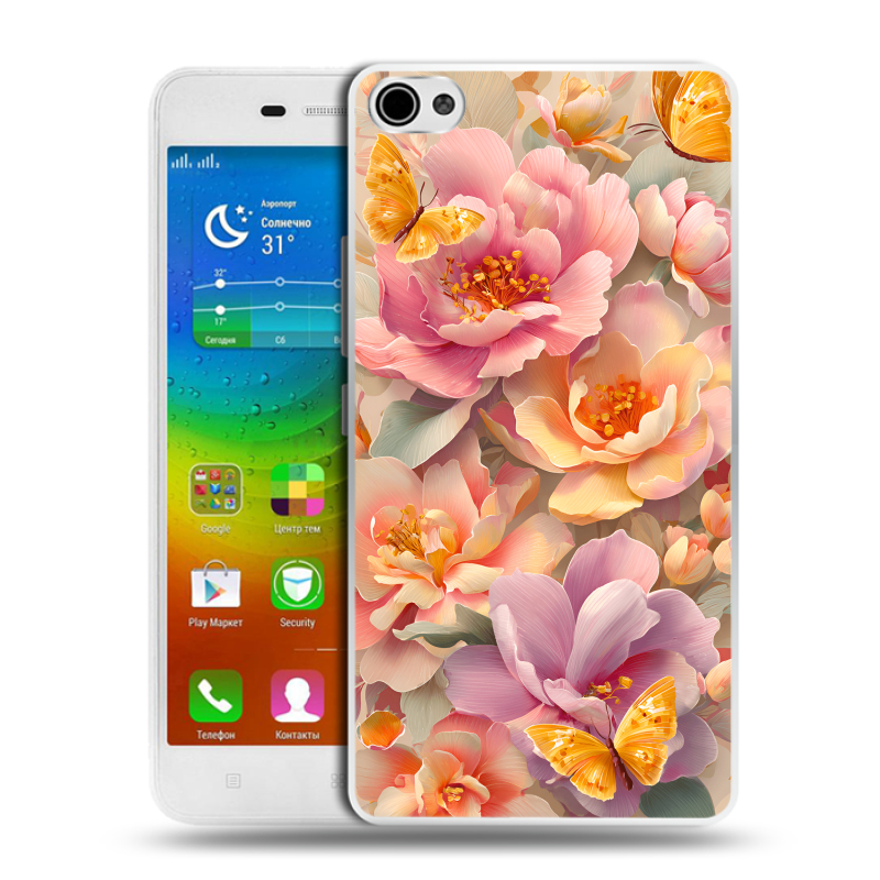 Силиконовый чехол на Lenovo S60 с принтом Цветы и бабочки Силиконовый чехол на Lenovo S60 с принтом Цветы и бабочки