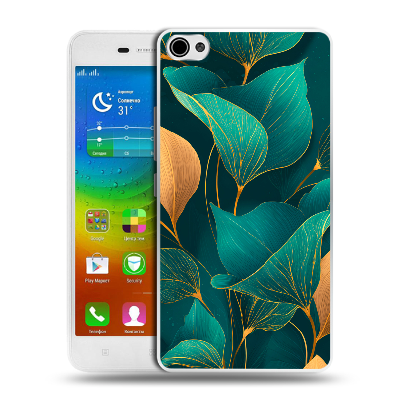 Силиконовый чехол на Lenovo S60 с принтом Листья и золото Силиконовый чехол на Lenovo S60 с принтом Листья и золото