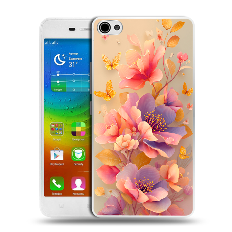 Силиконовый чехол на Lenovo S60 с принтом Цветы и бабочки Силиконовый чехол на Lenovo S60 с принтом Цветы и бабочки