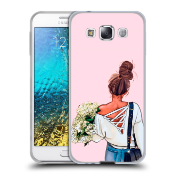 Силиконовый чехол на Samsung Galaxy E5 с принтом Девушка и букет Силиконовый чехол на Samsung Galaxy E5 с принтом Девушка и букет