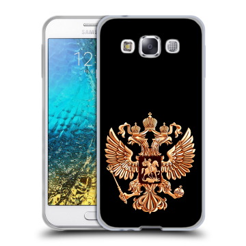 Силиконовый чехол на Samsung Galaxy E5 с принтом Герб России золотой