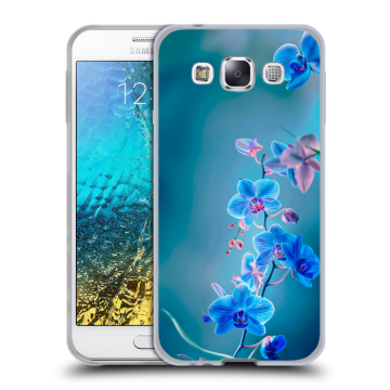 Силиконовый чехол на Samsung Galaxy E5 с принтом Голубые цветы Силиконовый чехол на Samsung Galaxy E5 с принтом Голубые цветы