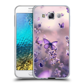 Силиконовый чехол на Samsung Galaxy E5 с принтом бабочки и лаванда Силиконовый чехол на Samsung Galaxy E5 с принтом бабочки и лаванда