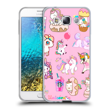 Силиконовый чехол на Samsung Galaxy E5 с принтом розовые единороги Силиконовый чехол на Samsung Galaxy E5 с принтом розовые единороги