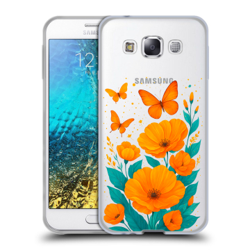 Силиконовый чехол на Samsung Galaxy E5 с принтом цветы бабочки Силиконовый чехол на Samsung Galaxy E5 с принтом цветы бабочки