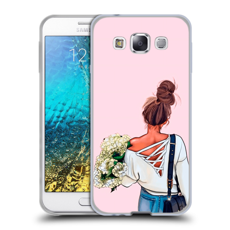 Пластиковый чехол на Samsung Galaxy E5 с принтом Девушка и букет Пластиковый чехол на Samsung Galaxy E5 с принтом Девушка и букет