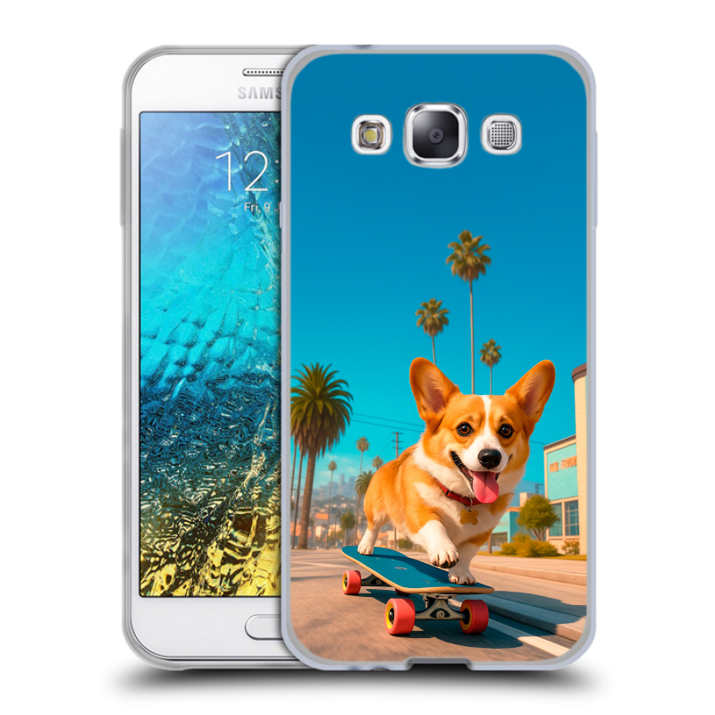 Силиконовый чехол на Samsung Galaxy E5 с принтом Корги на скейте Силиконовый чехол на Samsung Galaxy E5 с принтом Корги на скейте