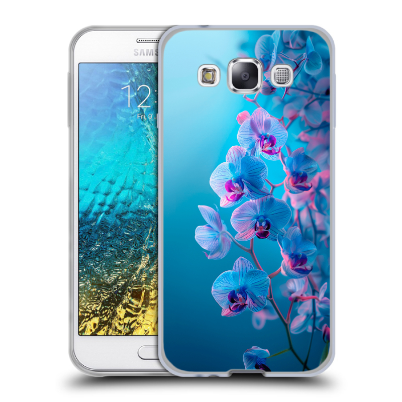 Силиконовый чехол на Samsung Galaxy E5 с принтом голубые орхидеи Силиконовый чехол на Samsung Galaxy E5 с принтом голубые орхидеи