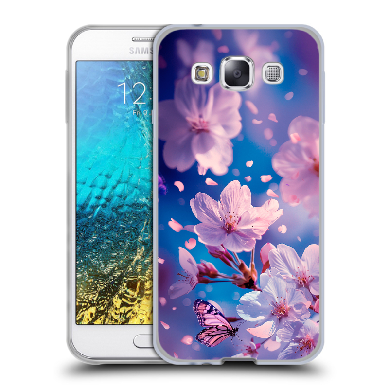 Силиконовый чехол на Samsung Galaxy E5 с принтом цветы бабочки Силиконовый чехол на Samsung Galaxy E5 с принтом цветы бабочки