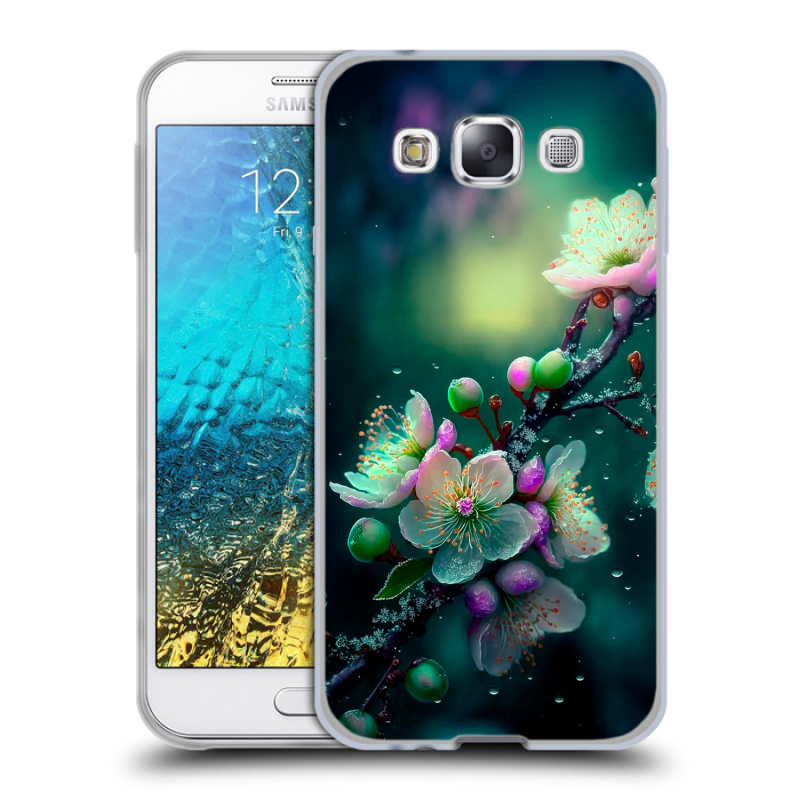 Силиконовый чехол на Samsung Galaxy E5 с принтом Цветы и мрамор Силиконовый чехол на Samsung Galaxy E5 с принтом Цветы и мрамор