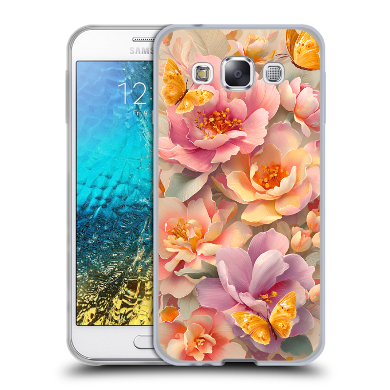 Силиконовый чехол на Samsung Galaxy E5 с принтом Цветы и бабочки Силиконовый чехол на Samsung Galaxy E5 с принтом Цветы и бабочки