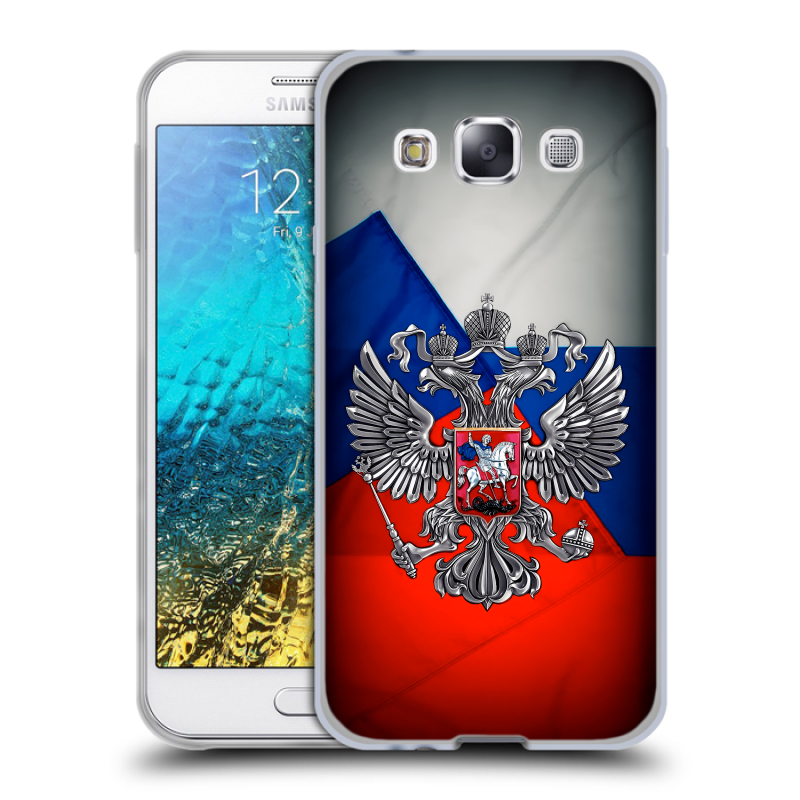 Силиконовый чехол на Samsung Galaxy E5 с принтом Флаг России Силиконовый чехол на Samsung Galaxy E5 с принтом Флаг России
