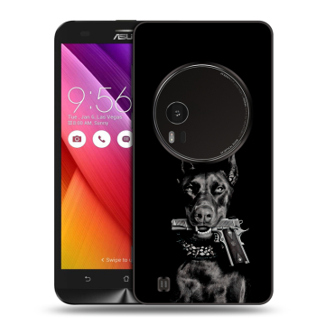 Силиконовый чехол на Asus Zenfone Zoom с принтом Доберман и пистолет