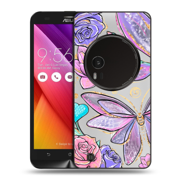 Силиконовый чехол на Asus Zenfone Zoom с принтом Бабочки и цветы
