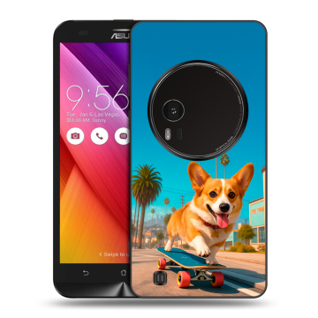 Силиконовый чехол на Asus Zenfone Zoom с принтом Корги на скейте