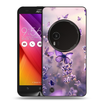 Силиконовый чехол на Asus Zenfone Zoom с принтом бабочки и лаванда