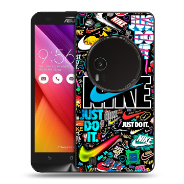 Силиконовый чехол на Asus Zenfone Zoom с принтом найк nike черный