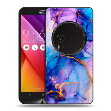 Силиконовый чехол на Asus Zenfone Zoom с принтом синий мрамор