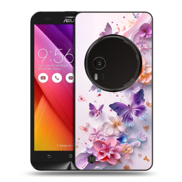Силиконовый чехол на Asus Zenfone Zoom с принтом цветы бабочки