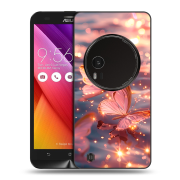 Силиконовый чехол на Asus Zenfone Zoom с принтом бабочки розовые