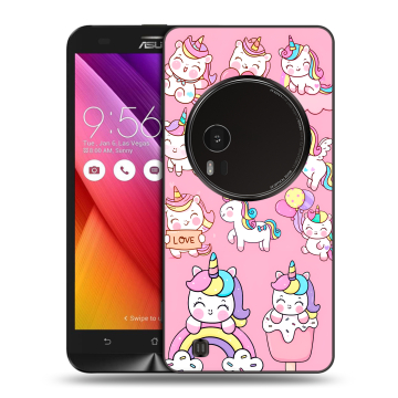 Силиконовый чехол на Asus Zenfone Zoom с принтом Единороги и радуга