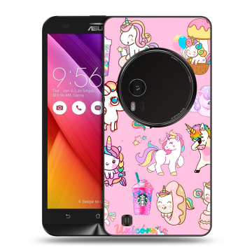Силиконовый чехол на Asus Zenfone Zoom с принтом розовые единороги