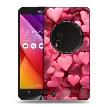 Силиконовый чехол на Asus Zenfone Zoom с принтом розовые сердечки
