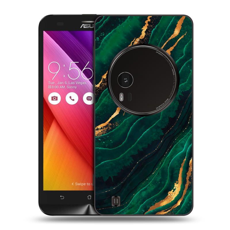 Силиконовый чехол на Asus Zenfone Zoom с принтом Мрамор зеленое золото Силиконовый чехол на Asus Zenfone Zoom с принтом Мрамор зеленое золото