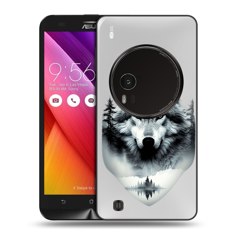 Силиконовый чехол на Asus Zenfone Zoom с принтом Волк в лесу Силиконовый чехол на Asus Zenfone Zoom с принтом Волк в лесу
