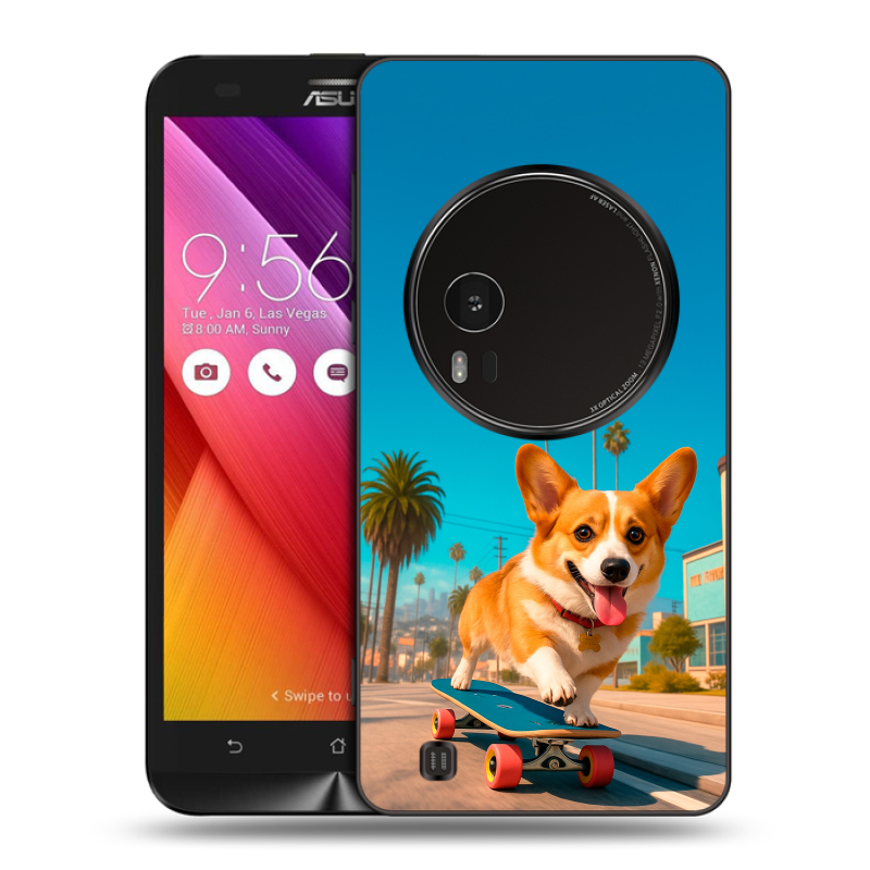Силиконовый чехол на Asus Zenfone Zoom с принтом Корги на скейте Силиконовый чехол на Asus Zenfone Zoom с принтом Корги на скейте