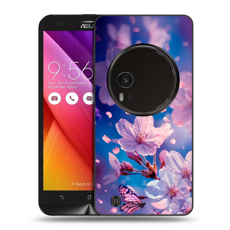 Силиконовый чехол на Asus Zenfone Zoom с принтом цветы бабочки Силиконовый чехол на Asus Zenfone Zoom с принтом цветы бабочки