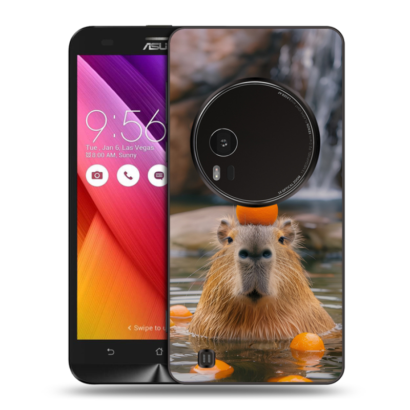 Силиконовый чехол на Asus Zenfone Zoom с принтом Капибара с апельсином Силиконовый чехол на Asus Zenfone Zoom с принтом Капибара с апельсином