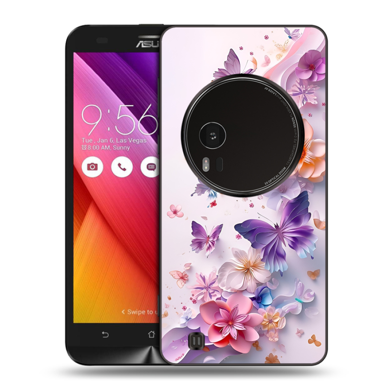 Силиконовый чехол на Asus Zenfone Zoom с принтом цветы бабочки Силиконовый чехол на Asus Zenfone Zoom с принтом цветы бабочки