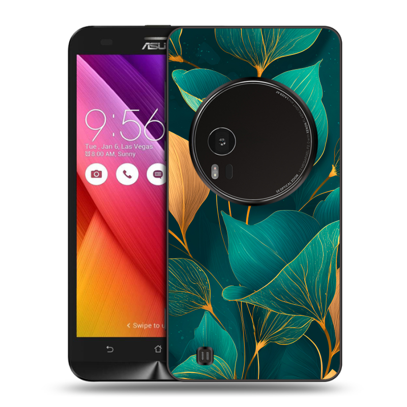 Силиконовый чехол на Asus Zenfone Zoom с принтом Листья и золото Силиконовый чехол на Asus Zenfone Zoom с принтом Листья и золото