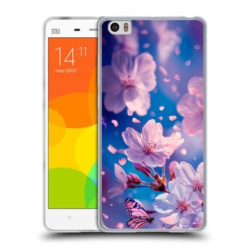 Силиконовый чехол на Xiaomi Mi Note с принтом цветы бабочки Силиконовый чехол на Xiaomi Mi Note с принтом цветы бабочки