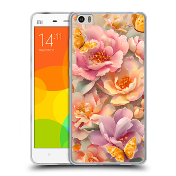 Силиконовый чехол на Xiaomi Mi Note с принтом Цветы и бабочки Силиконовый чехол на Xiaomi Mi Note с принтом Цветы и бабочки