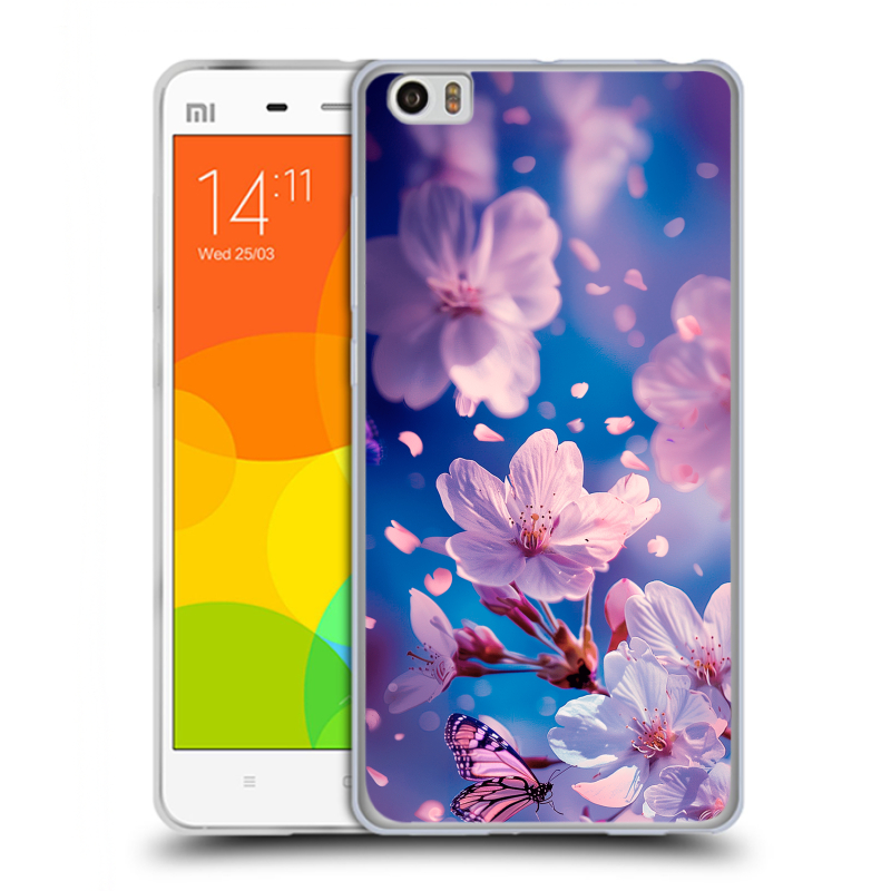 Силиконовый чехол на Xiaomi Mi Note с принтом цветы бабочки Силиконовый чехол на Xiaomi Mi Note с принтом цветы бабочки