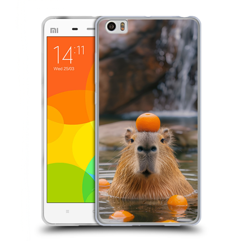 Пластиковый чехол на Xiaomi Mi Note с принтом Капибара с апельсином Пластиковый чехол на Xiaomi Mi Note с принтом Капибара с апельсином