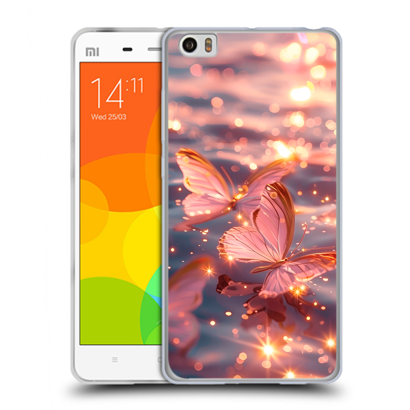 Силиконовый чехол на Xiaomi Mi Note с принтом бабочки розовые Силиконовый чехол на Xiaomi Mi Note с принтом бабочки розовые